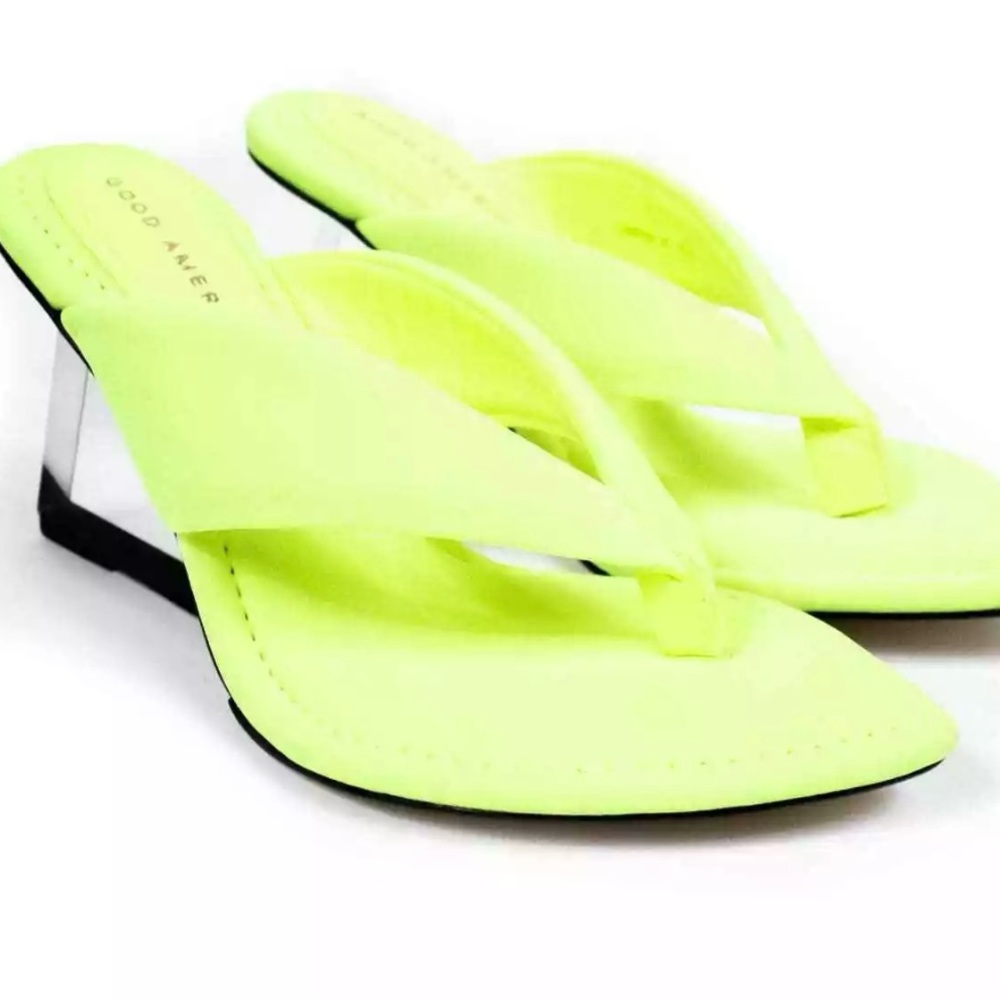 Good American Women’s  Neon Yellow Green Sandals Clear Wedge Heel Slip On Size 8